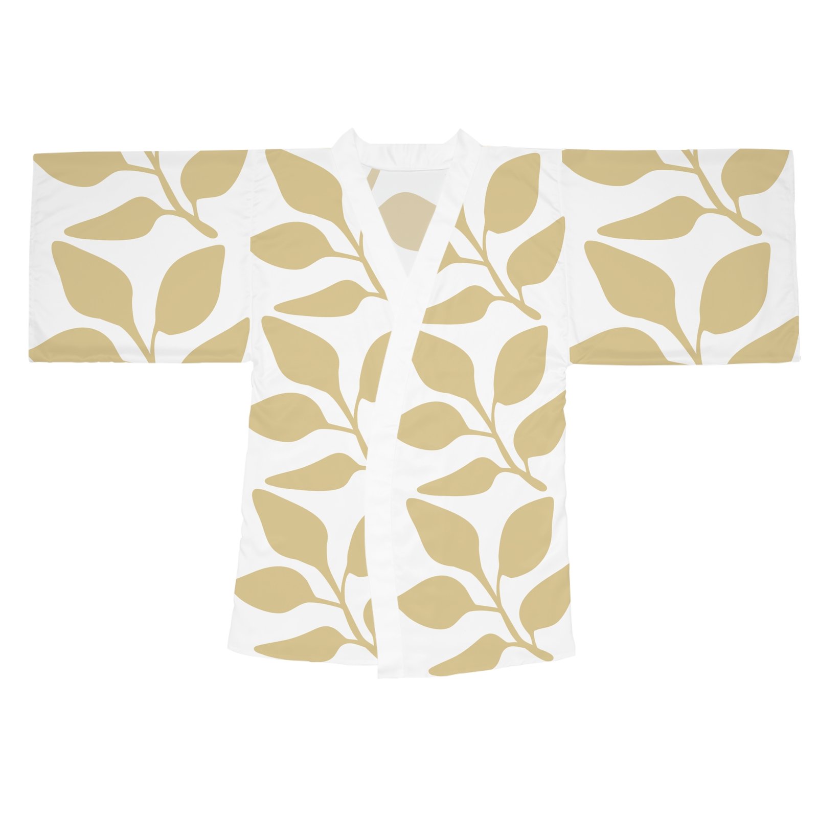 Elegant Leaf Print Long Sleeve Kimono Robe - Image 3