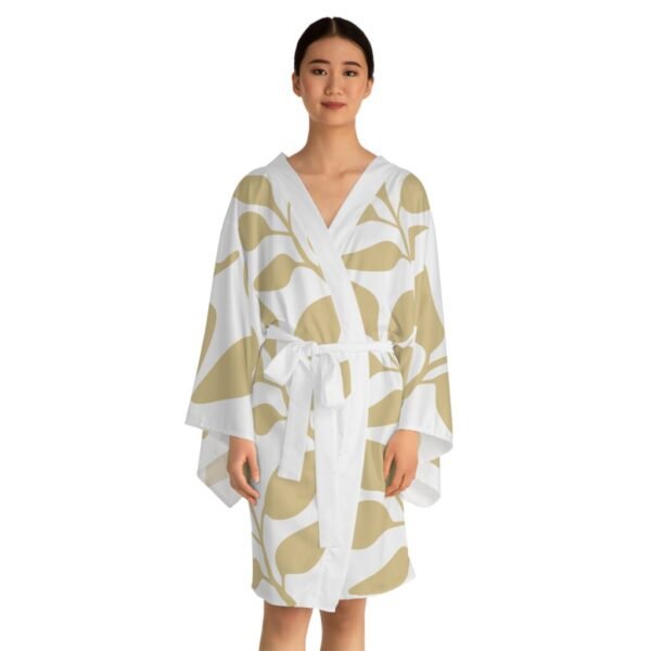 Elegant Leaf Print Long Sleeve Kimono Robe