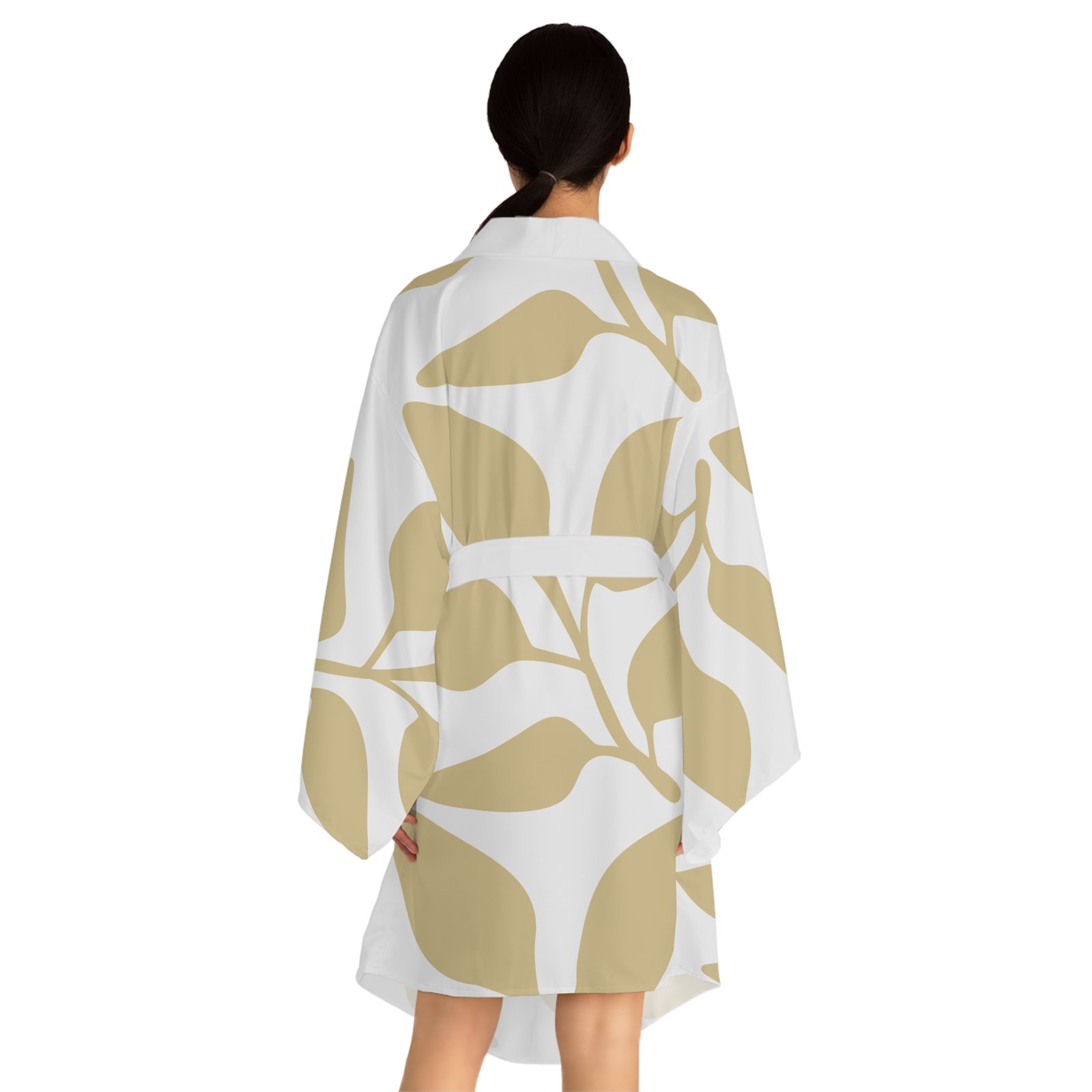 Elegant Leaf Print Long Sleeve Kimono Robe - Image 2